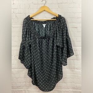 Boutique Bell Sleeve Blouse Womens Plus Size 3X Black White Off Shoulder Top